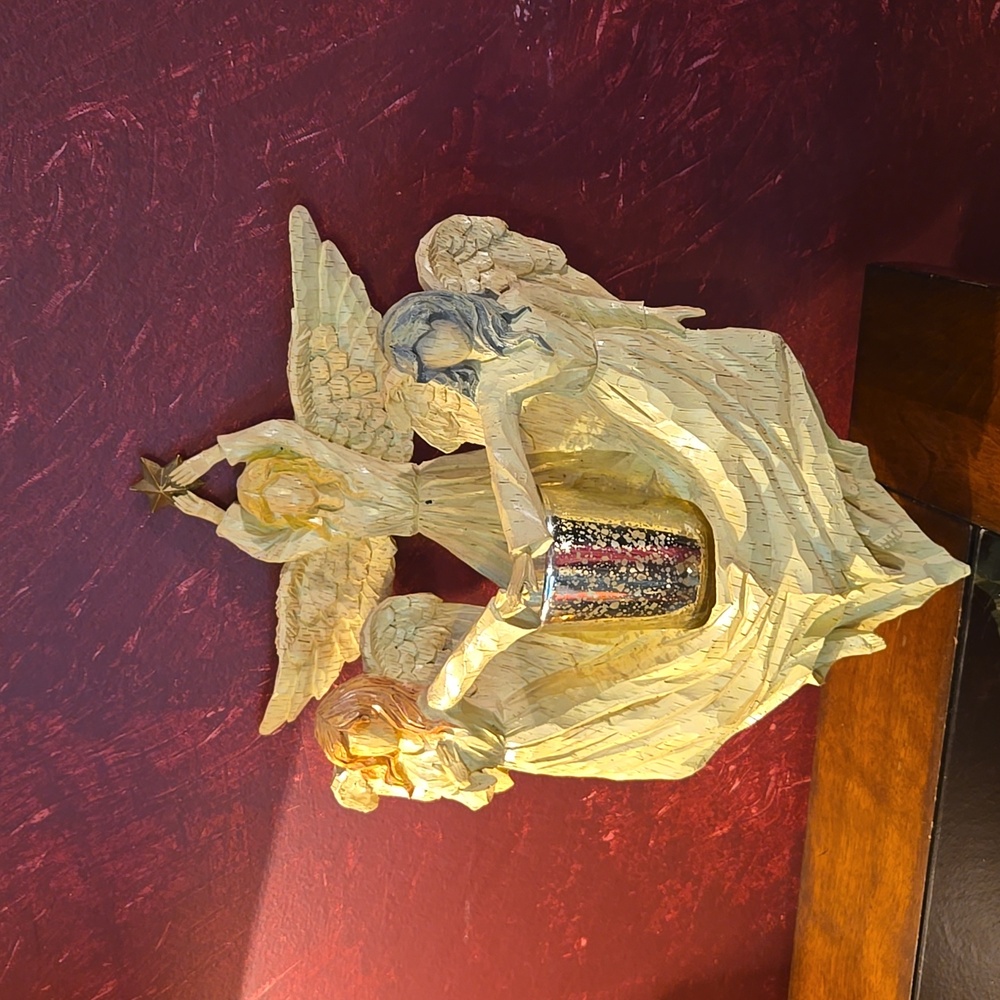 Vintage Collections Etc. 3 Angels Votive Wood Look Resign Wall Art
